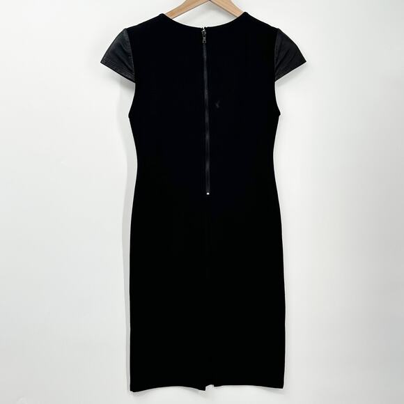 Alice + Olivia Gracie Black Sheath Dress Leather Cap Sleeves in Black Size 2‎ - Picture 4 of 12